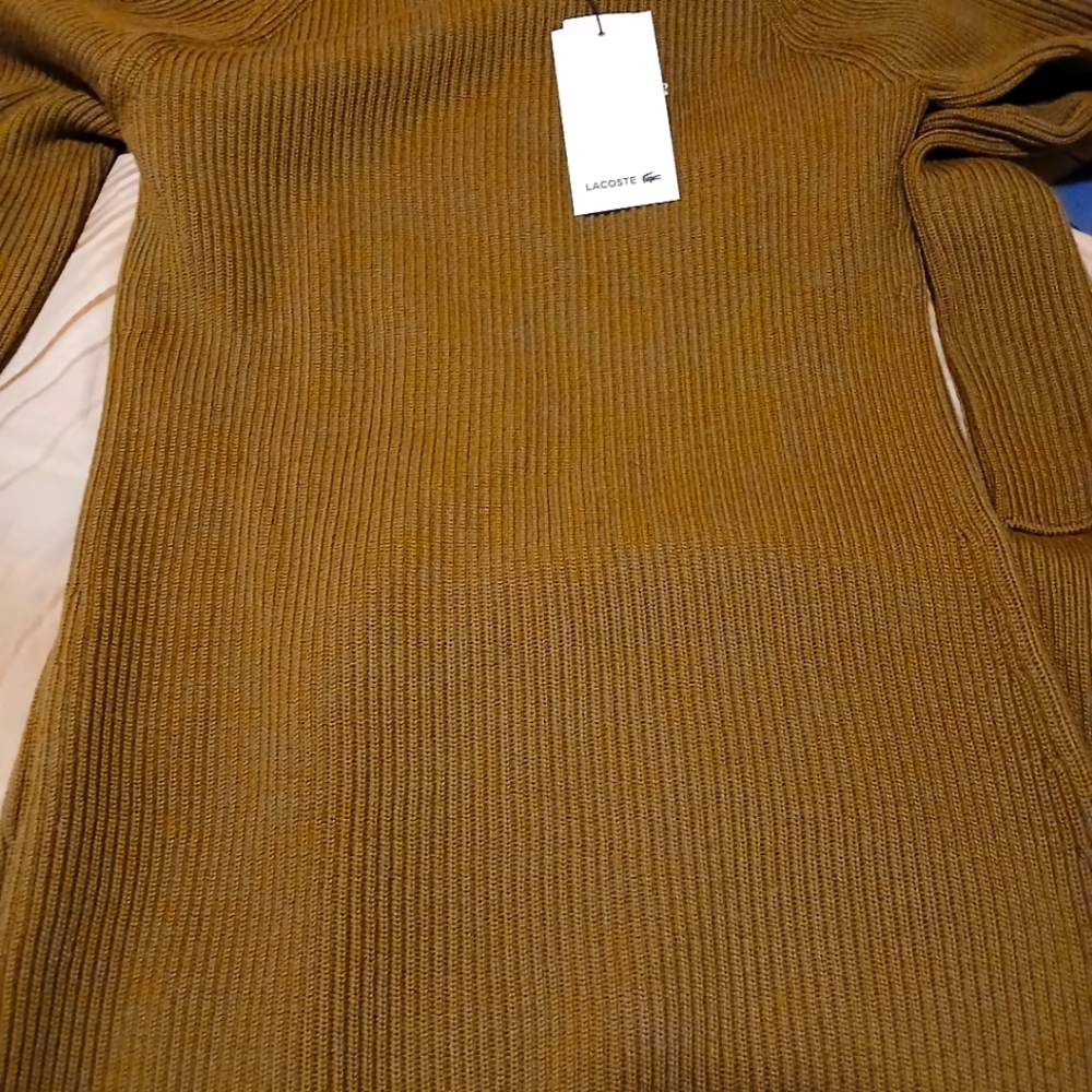 Lacoste Women's Long Ribbed Wool Blend Sweater Midi Dress Brown Size 38 NWT